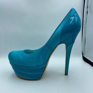Bebe Acqua Blue Satin Platform Stiletto Pump Heels Size 6